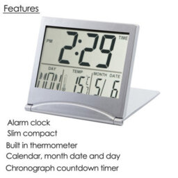 Desk Top Clock Silver Digital Lcd Temperature Alarm New Office Day Clock - thumbnail 3