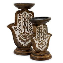 Serenityy Mango Wood Candle Stand Hamsa Small - Eco-Friendly Carved Wood Tealight Holder 18 X 11 Cm.