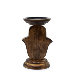 Serenityy Mango Wood Candle Stand Hamsa Small - Eco-Friendly Carved Wood Tealight Holder 18 X 11 Cm. - thumbnail 2