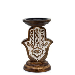 Serenityy Mango Wood Candle Stand Hamsa Small - Eco-Friendly Carved Wood Tealight Holder 18 X 11 Cm. - thumbnail 5