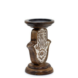 Serenityy Mango Wood Candle Stand Hamsa Small - Eco-Friendly Carved Wood Tealight Holder 18 X 11 Cm. - thumbnail 6