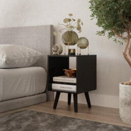 Urbn-Living Urbnliving 30Cm Height Cube Black Wooden Storage Cube Bookcase Scandinavian Style Black Legs Living Room Bedroom - thumbnail 2