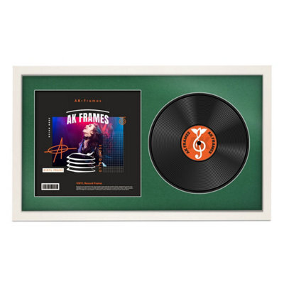 "30X17"" White Sleek Vinyl Record Frame With Emerald Mount For 12 Inch Lp Album Cover & Disc - Ak Frames" - image 1