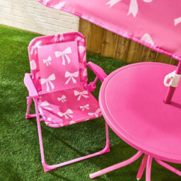 Ohs Kids Bows Folding Bistro Set Table Chair With Parasol Garden Patio - thumbnail 2