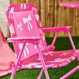 Ohs Kids Bows Folding Bistro Set Table Chair With Parasol Garden Patio - thumbnail 3