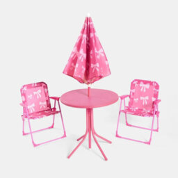 Ohs Kids Bows Folding Bistro Set Table Chair With Parasol Garden Patio - thumbnail 6