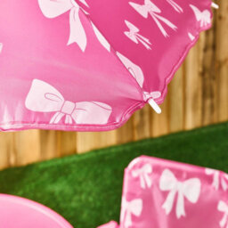 Ohs Kids Bows Folding Bistro Set Table Chair With Parasol Garden Patio - thumbnail 4