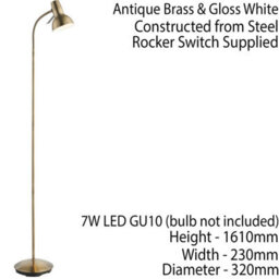 Tall Arched Floor Lamp Antique Brass Free Standing Curved Arm Sofa Reading Light - thumbnail 2
