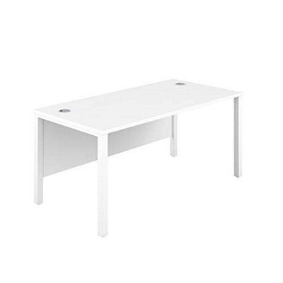 Office Hippo Heavy Duty Rectangular Goalpost Desk, Integrated Cable Ports, Pc For Or Home, 5 Yr Wty, Mfc - White Top, Legs, 120