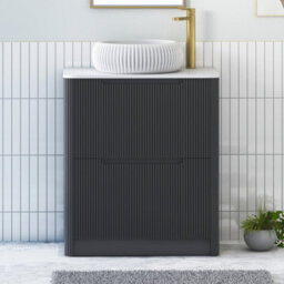 Royal Bathrooms Avenza 700mm Matt Obsidian Black Floor Standing Countertop Bathroom Vanity Unit 2 Drawer With Milan Basin