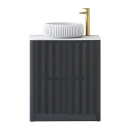 Royal Bathrooms Avenza 700mm Matt Obsidian Black Floor Standing Countertop Bathroom Vanity Unit 2 Drawer With Milan Basin - thumbnail 6