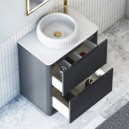 Royal Bathrooms Avenza 700mm Matt Obsidian Black Floor Standing Countertop Bathroom Vanity Unit 2 Drawer With Milan Basin - thumbnail 5
