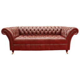 Chesterfield 3 Seater Old English Chestnut Leather Buttoned Seat Sofa In Balmoral Style - thumbnail 3