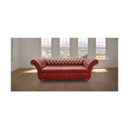 Chesterfield 3 Seater Old English Chestnut Leather Buttoned Seat Sofa In Balmoral Style - thumbnail 1