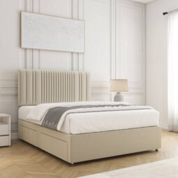 Bsspoke Florence Divan Bed Set Cream Plush Velvet 24Inch Panel Headboard & 2 Drawers Footend & Mattress In 4Ft 4Ft6 5Ft 6Ft - thumbnail 3