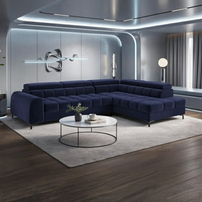 Aurelio Velvet Upholstered Sofa Bed With Metal Legs Modern Living Room Comfortable Seating Furniture Navy Blue Right - image 1
