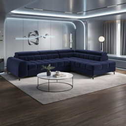 Aurelio Velvet Upholstered Sofa Bed With Metal Legs Modern Living Room Comfortable Seating Furniture Navy Blue Right - thumbnail 1