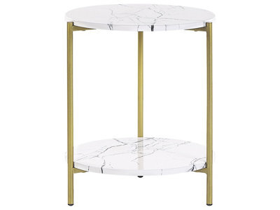 Beliani Glamour Home White And Gold Round Side Table 40 Cm Mdf Top With Shelf - image 1