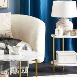 Beliani Glamour Home White And Gold Round Side Table 40 Cm Mdf Top With Shelf - thumbnail 2