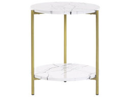 Beliani Glamour Home White And Gold Round Side Table 40 Cm Mdf Top With Shelf - thumbnail 1