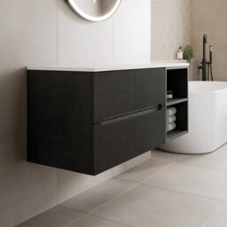 Affine 1200mm Bathroom Vanity Unit White Marble Countertop Wall Hung Fluted Black Unit - thumbnail 2