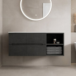Aveli 1200mm Bathroom Vanity Unit White Marble Countertop Wall Hung Fluted Black Unit