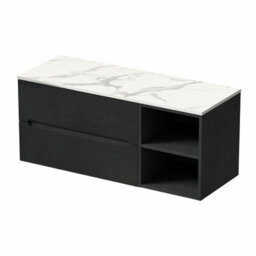 Affine 1200mm Bathroom Vanity Unit White Marble Countertop Wall Hung Fluted Black Unit - thumbnail 4