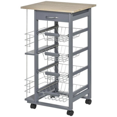 Multi-Use Kitchen Island Trolley Baskets Side Racks Drawer Worktop Grey - image 1