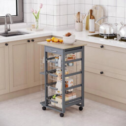 Multi-Use Kitchen Island Trolley Baskets Side Racks Drawer Worktop Grey - thumbnail 5