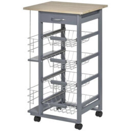 Multi-Use Kitchen Island Trolley Baskets Side Racks Drawer Worktop Grey - thumbnail 1