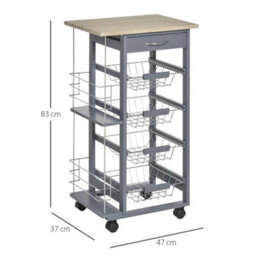 Multi-Use Kitchen Island Trolley Baskets Side Racks Drawer Worktop Grey - thumbnail 2