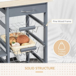 Multi-Use Kitchen Island Trolley Baskets Side Racks Drawer Worktop Grey - thumbnail 3