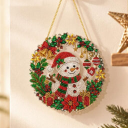 CLEFFNS Diy Christmas Pearl Art Diamond Painting Hanging Pendant Kit Snowman 25Cm Pearl Art Acrylic Ornament, Ideal Handmade Holiday Gift - thumbnail 1