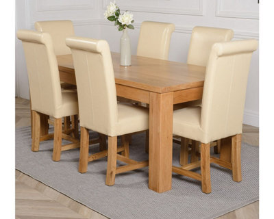 That's Furniture Dakota 182 X 92 Cm Chunky Oak Large Dining Table And 6 Chairs Dining Set With Washington Ivory Leather Chairs - image 1