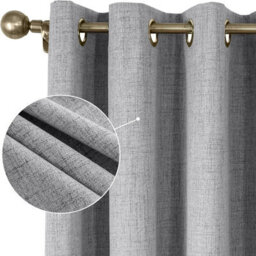 Moonlight Bedding Linen Texture 100%blackout Eyelet Curtain Pair Thermal Insulated Energy Efficient Curtains (Charcoal,66''x72'') - thumbnail 1