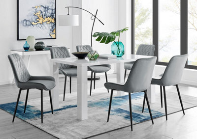 Furniturebox Uk Pivero 6 White Dining Table And 6 Grey Pesaro Black Leg Chairs - image 1