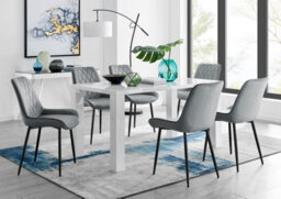 Furniturebox Uk Pivero 6 White Dining Table And 6 Grey Pesaro Black Leg Chairs - thumbnail 1