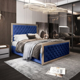Maddison Upholstered Soft Velvet Metal Blue Bed Frame - thumbnail 1