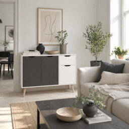 Wyld Haus Domavi Grey Wooden Floor Standing Sideboard 2 Drawers 2 Doors - L90 X D30 X H72Cm - thumbnail 1