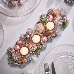 Dibor Pink Triple Table Centrepiece Christmas Decoration Candle Holder Tealight Holder 39Cm - thumbnail 2