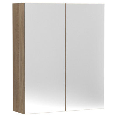 FNX Bathrooms 600mm 2 Door Bleached Oak Wall Hung Mirror Cabinet Contemporary 715mm - image 1