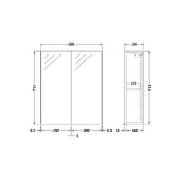 FNX Bathrooms 600mm 2 Door Bleached Oak Wall Hung Mirror Cabinet Contemporary 715mm - thumbnail 2