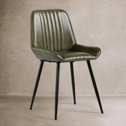 Where Saints Go Ltd Brooklyn Green Ribbed Buffalo Leather Dining Chair, Matt Black Metal Frame By Where Saints Go - thumbnail 4