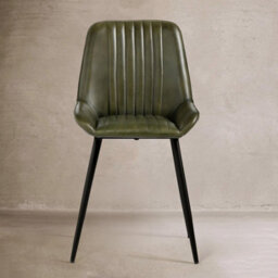 Where Saints Go Ltd Brooklyn Green Ribbed Buffalo Leather Dining Chair, Matt Black Metal Frame By Where Saints Go - thumbnail 5