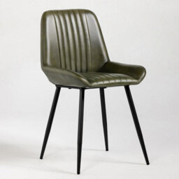 Where Saints Go Ltd Brooklyn Green Ribbed Buffalo Leather Dining Chair, Matt Black Metal Frame By Where Saints Go