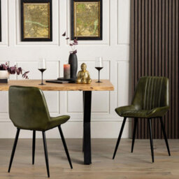 Where Saints Go Ltd Brooklyn Green Ribbed Buffalo Leather Dining Chair, Matt Black Metal Frame By Where Saints Go - thumbnail 2