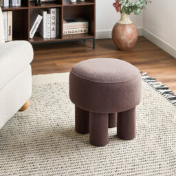 Wyld And Coco Nordicnest Brown Boucle Footstool Pouffe With Upholstered Legs - W43 X D43 X H38Cm - thumbnail 2