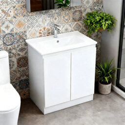 White Gloss Vanity Unit Freestanding Bathroom Storage Cabinet - thumbnail 3