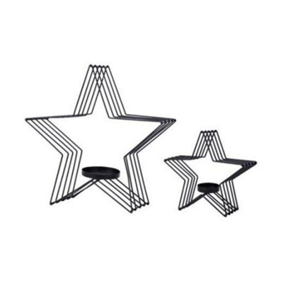 Set Of 2 Wire Star Candle Holders Xmas