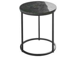 Wyld and Coco Lumina 40Cm Round Marble Side Table With Dark Green Metal Frame - 45Cm High - thumbnail 1